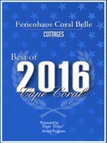 Ernennungsurkunde zur Wahl des besten Ferienhauses in Cape Coral Florida für 2016